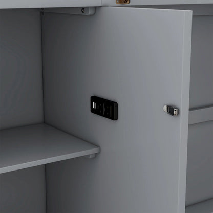 Lit escamotable moderne Queen Size avec étagères, tiroirs et ports USB pour chambre à coucher