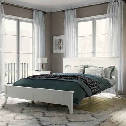 White Queen Size Modern Solid Wood Platform Bed with Wear-resistant Finish