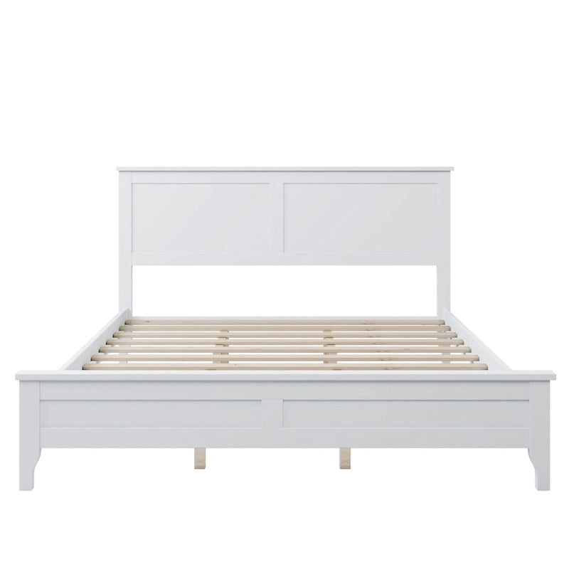 Lit plateforme moderne en bois massif blanc, format Queen, avec finition résistante à l'usure