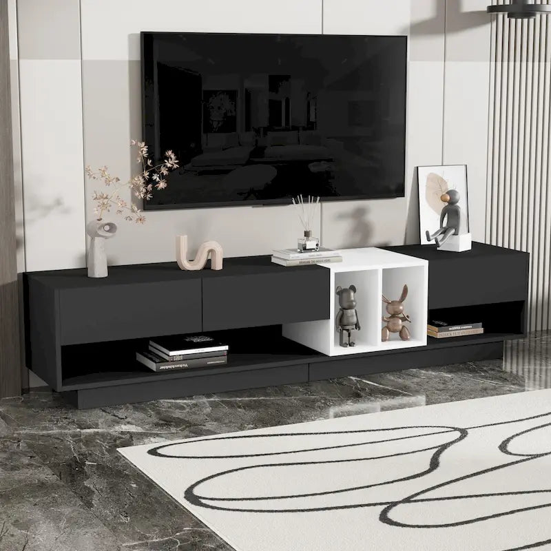 Meuble TV 74 pouces avec rangement et compartiment pour téléviseurs jusqu'à 80 pouces