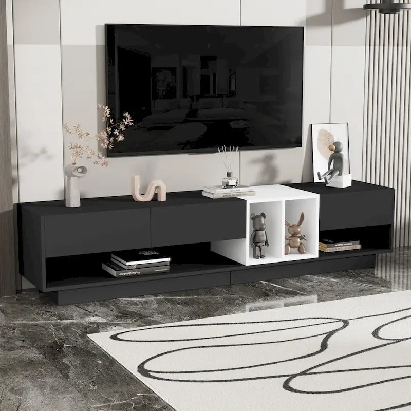 Meuble TV 74 pouces avec rangement et compartiment pour téléviseurs jusqu'à 80 pouces