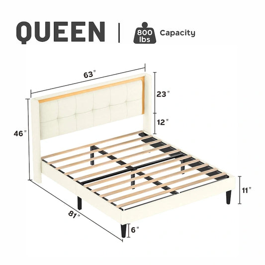 Cadre de lit blanc Queen avec capacité de charge élevée