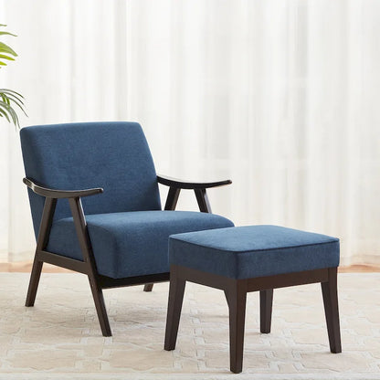 Fauteuil rembourré de style Mid-Century 27,7 avec structure en bois massif et repose-pieds.