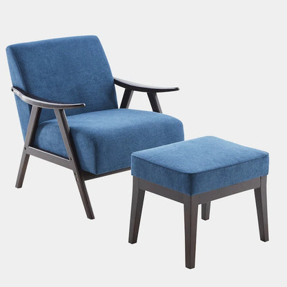 Fauteuil rembourré de style Mid-Century 27,7 avec structure en bois massif et repose-pieds.