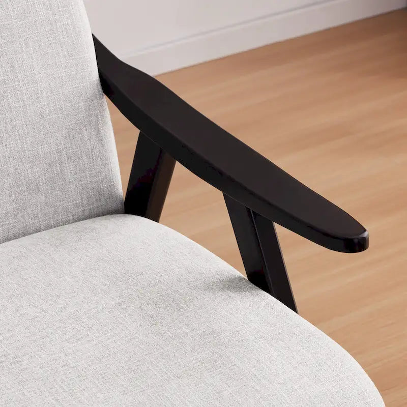 Fauteuil rembourré de style Mid-Century 27,7 avec structure en bois massif et repose-pieds.