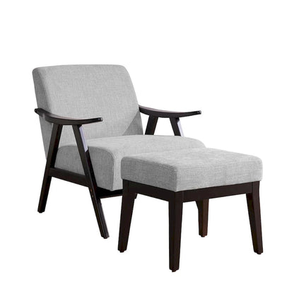 Fauteuil rembourré de style Mid-Century 27,7 avec structure en bois massif et repose-pieds.