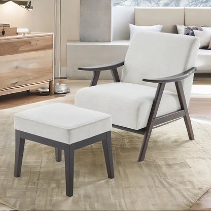 Fauteuil rembourré de style Mid-Century 27,7 avec structure en bois massif et repose-pieds.