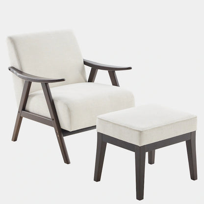 Fauteuil rembourré de style Mid-Century 27,7 avec structure en bois massif et repose-pieds.