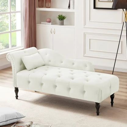 Chaise longue moderne 60.6 en velours capitonné avec pieds en bois massif et clous décoratifs