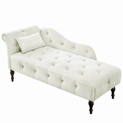 Chaise longue moderne 60.6 en velours capitonné avec pieds en bois massif et clous décoratifs