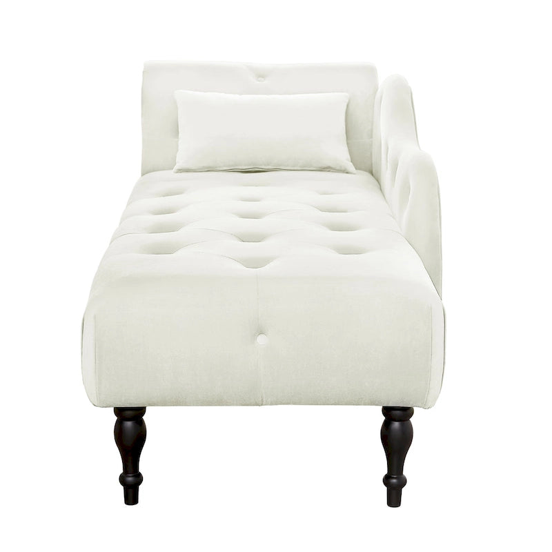 Chaise longue moderne 60.6 en velours capitonné avec pieds en bois massif et clous décoratifs