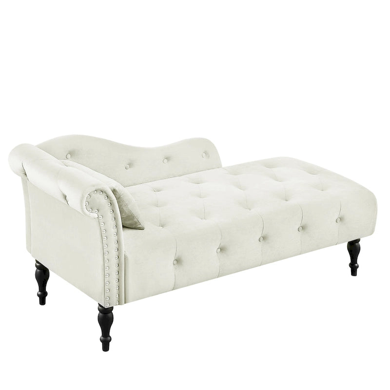 Chaise longue moderne 60.6 en velours capitonné avec pieds en bois massif et clous décoratifs