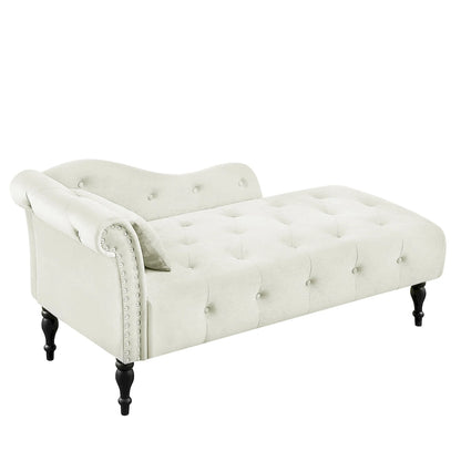 Chaise longue moderne 60.6 en velours capitonné avec pieds en bois massif et clous décoratifs