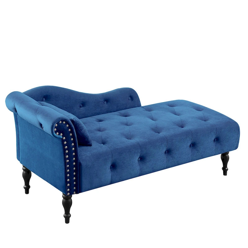 Chaise longue moderne 60.6 en velours capitonné avec pieds en bois massif et clous décoratifs