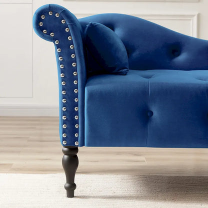 Chaise longue moderne 60.6 en velours capitonné avec pieds en bois massif et clous décoratifs