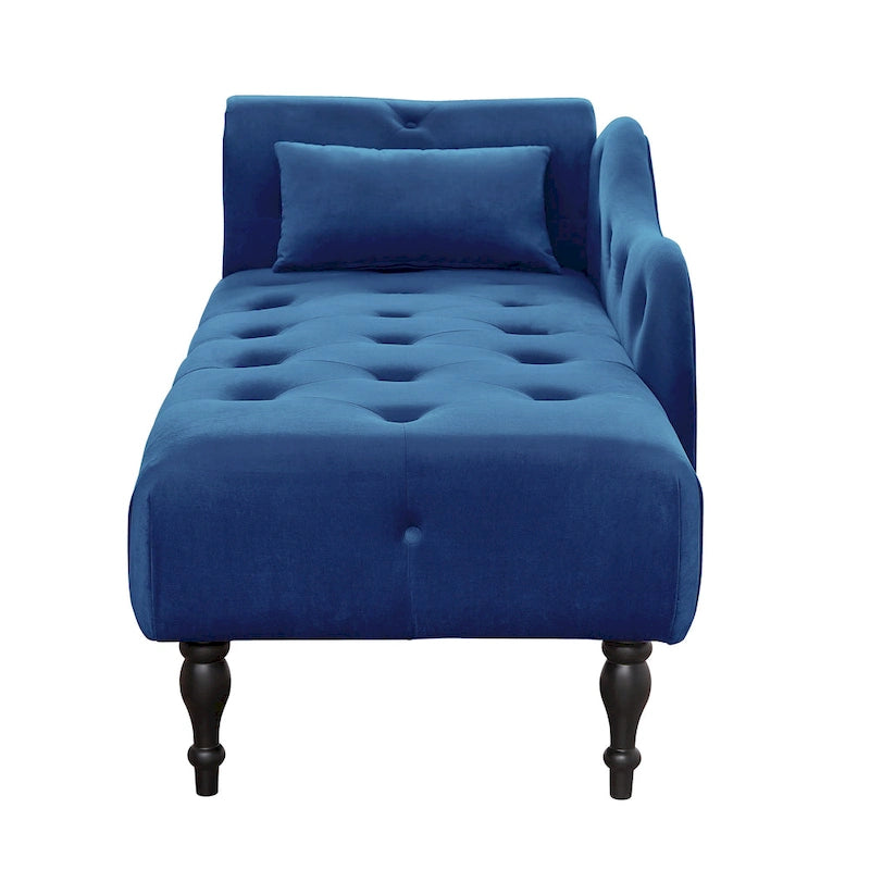 Chaise longue moderne 60.6 en velours capitonné avec pieds en bois massif et clous décoratifs
