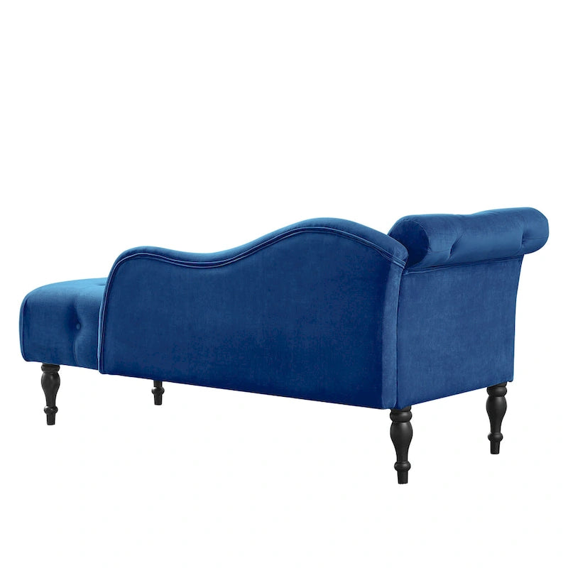 Chaise longue moderne 60.6 en velours capitonné avec pieds en bois massif et clous décoratifs