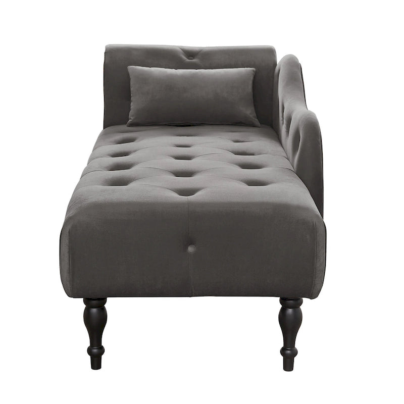 Chaise longue moderne 60.6 en velours capitonné avec pieds en bois massif et clous décoratifs