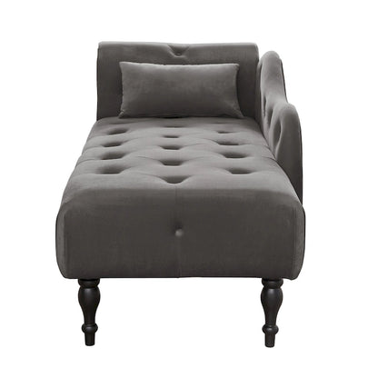 Chaise longue moderne 60.6 en velours capitonné avec pieds en bois massif et clous décoratifs