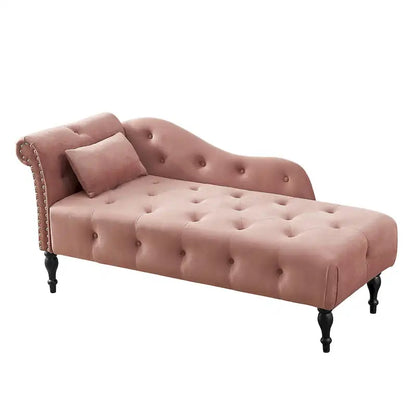 Chaise longue moderne 60.6 en velours capitonné avec pieds en bois massif et clous décoratifs