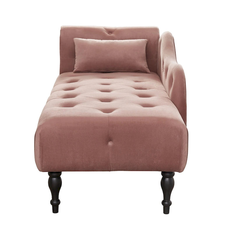 Chaise longue moderne 60.6 en velours capitonné avec pieds en bois massif et clous décoratifs