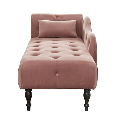 Chaise longue moderne 60.6 en velours capitonné avec pieds en bois massif et clous décoratifs