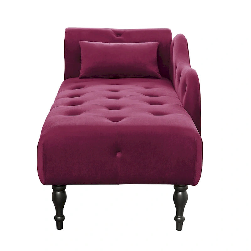 Chaise longue moderne 60.6 en velours capitonné avec pieds en bois massif et clous décoratifs