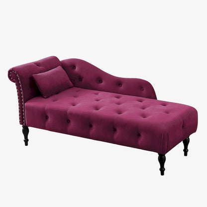 Chaise longue moderne 60.6 en velours capitonné avec pieds en bois massif et clous décoratifs