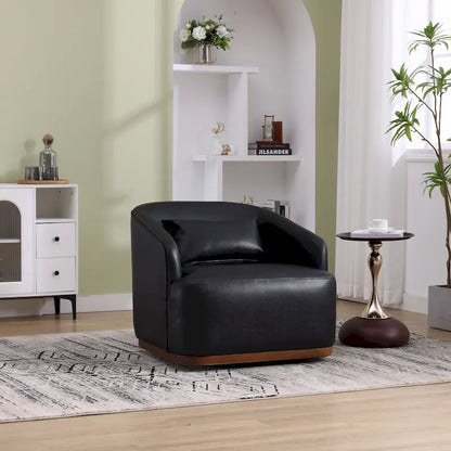 Fauteuil pivotant à 360° moderne en polyuréthane noir de 80 cm (31,5 pouces) avec piètement en métal, idéal pour le salon.