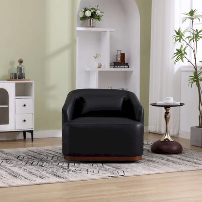 Fauteuil pivotant à 360° moderne en polyuréthane noir de 80 cm (31,5 pouces) avec piètement en métal, idéal pour le salon.