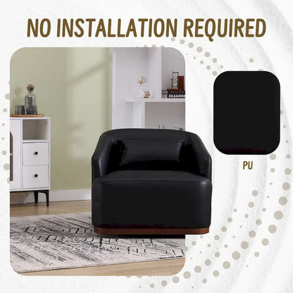 Fauteuil pivotant à 360° moderne en polyuréthane noir de 80 cm (31,5 pouces) avec piètement en métal, idéal pour le salon.