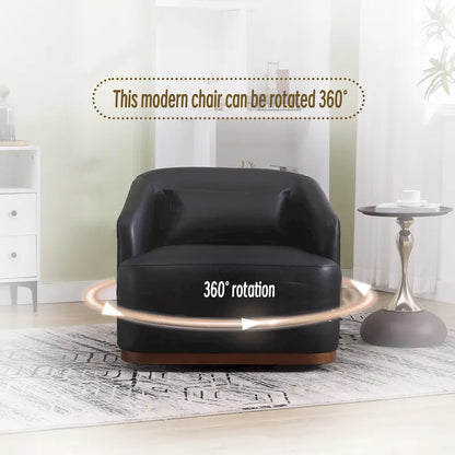 Fauteuil pivotant à 360° moderne en polyuréthane noir de 80 cm (31,5 pouces) avec piètement en métal, idéal pour le salon.