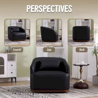 Fauteuil pivotant à 360° moderne en polyuréthane noir de 80 cm (31,5 pouces) avec piètement en métal, idéal pour le salon.