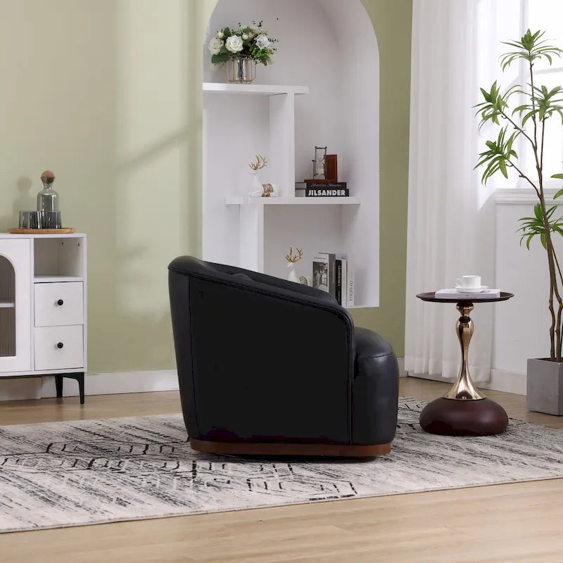 Fauteuil pivotant à 360° moderne en polyuréthane noir de 80 cm (31,5 pouces) avec piètement en métal, idéal pour le salon.