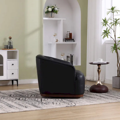 Fauteuil pivotant à 360° moderne en polyuréthane noir de 80 cm (31,5 pouces) avec piètement en métal, idéal pour le salon.