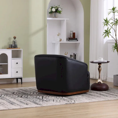 Fauteuil pivotant à 360° moderne en polyuréthane noir de 80 cm (31,5 pouces) avec piètement en métal, idéal pour le salon.