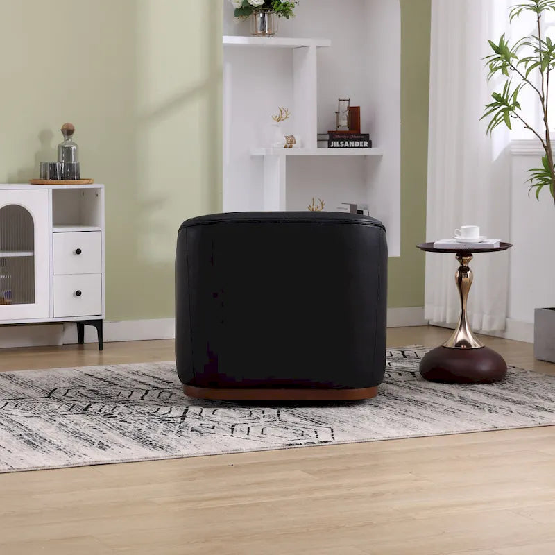 Fauteuil pivotant à 360° moderne en polyuréthane noir de 80 cm (31,5 pouces) avec piètement en métal, idéal pour le salon.