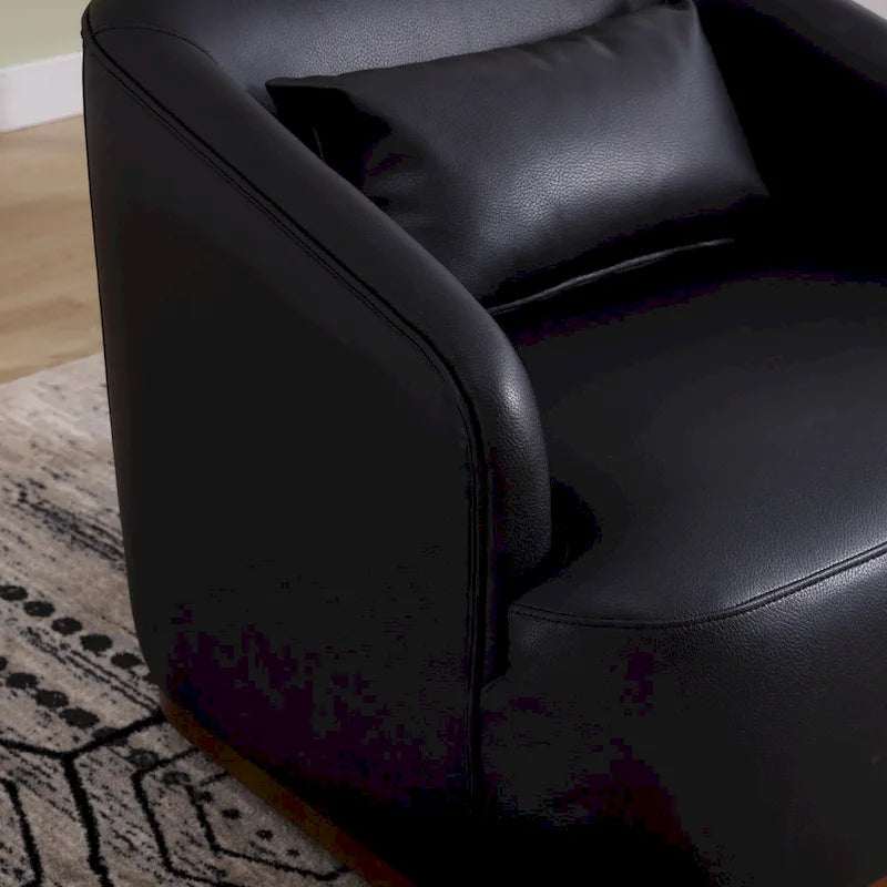 Fauteuil pivotant à 360° moderne en polyuréthane noir de 80 cm (31,5 pouces) avec piètement en métal, idéal pour le salon.