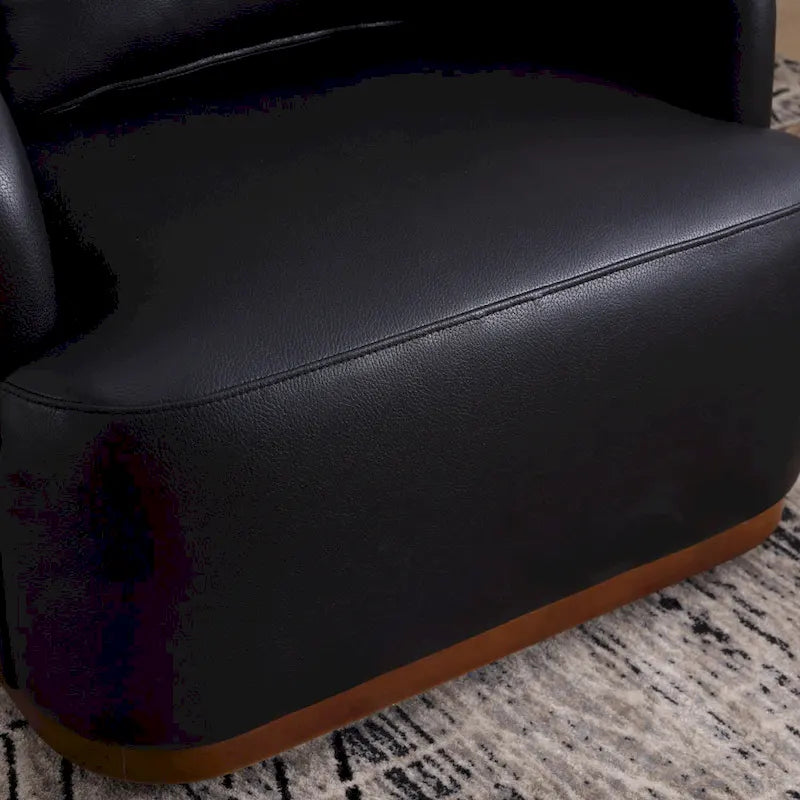 Fauteuil pivotant à 360° moderne en polyuréthane noir de 80 cm (31,5 pouces) avec piètement en métal, idéal pour le salon.