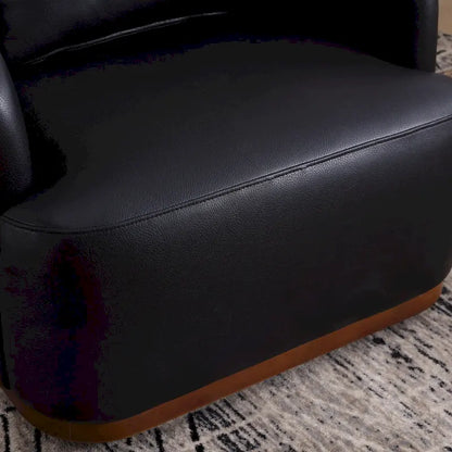 Fauteuil pivotant à 360° moderne en polyuréthane noir de 80 cm (31,5 pouces) avec piètement en métal, idéal pour le salon.