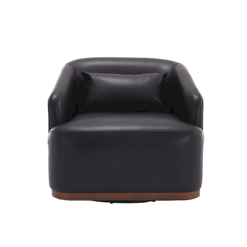 Fauteuil pivotant à 360° moderne en polyuréthane noir de 80 cm (31,5 pouces) avec piètement en métal, idéal pour le salon.