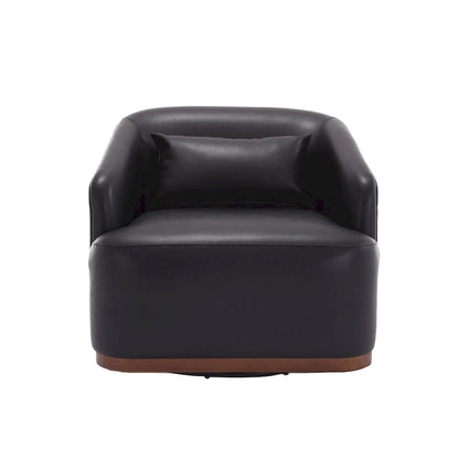 Fauteuil pivotant à 360° moderne en polyuréthane noir de 80 cm (31,5 pouces) avec piètement en métal, idéal pour le salon.