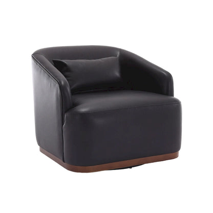 Fauteuil pivotant à 360° moderne en polyuréthane noir de 80 cm (31,5 pouces) avec piètement en métal, idéal pour le salon.