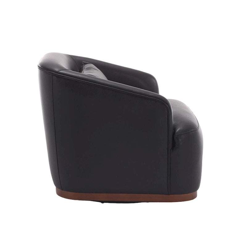 Fauteuil pivotant à 360° moderne en polyuréthane noir de 80 cm (31,5 pouces) avec piètement en métal, idéal pour le salon.