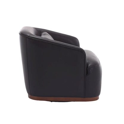 Fauteuil pivotant à 360° moderne en polyuréthane noir de 80 cm (31,5 pouces) avec piètement en métal, idéal pour le salon.