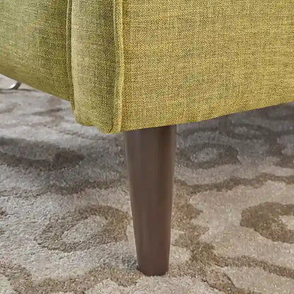 Fauteuil inclinable rembourré en tissu vert style milieu du siècle avec repose-pieds, dossier capitonné, pieds en bois de hêtre
