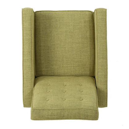 Fauteuil inclinable rembourré en tissu vert style milieu du siècle avec repose-pieds, dossier capitonné, pieds en bois de hêtre