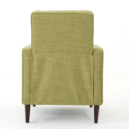 Fauteuil inclinable rembourré en tissu vert style milieu du siècle avec repose-pieds, dossier capitonné, pieds en bois de hêtre
