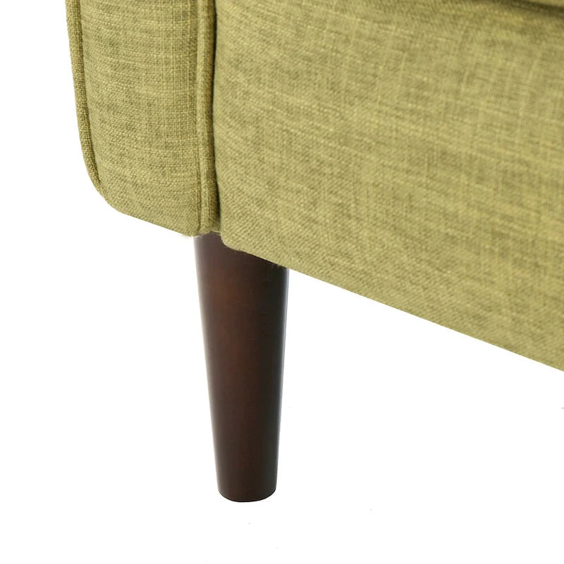 Fauteuil inclinable rembourré en tissu vert style milieu du siècle avec repose-pieds, dossier capitonné, pieds en bois de hêtre