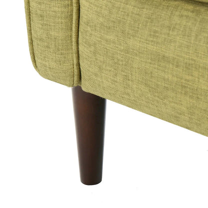 Fauteuil inclinable rembourré en tissu vert style milieu du siècle avec repose-pieds, dossier capitonné, pieds en bois de hêtre